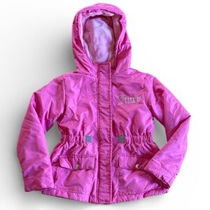 JUICY COUTURE GORLS FUSHA PUFFER HOODED JACKET COAT ZIPPER & SNAP CLOSURE SZ 7-8